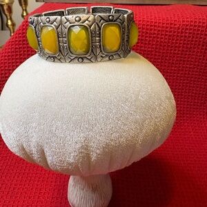 Vintage Silver and Yellow/Green Beaded Bracelet